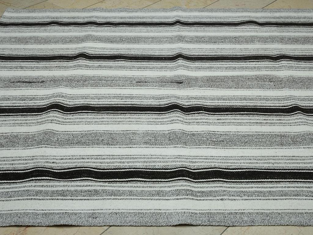 Minimal Decor Striped Flat Weave Turkish Kilim Rug: 6.3x7 Feet,Cotton & Goat Hair Rugs