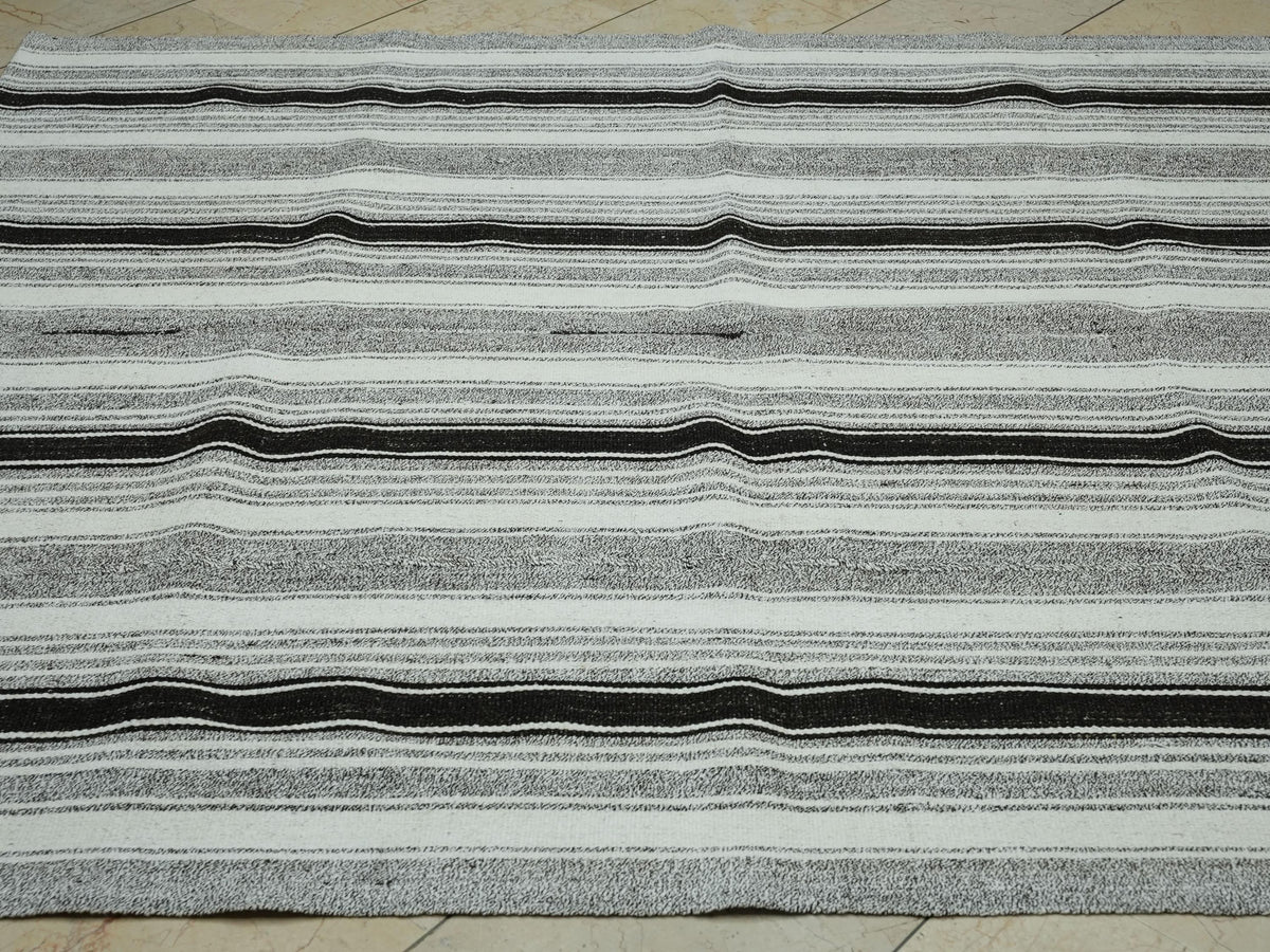 Minimal Decor Striped Flat Weave Turkish Kilim Rug: 6.3x7 Feet,Cotton & Goat Hair Rugs