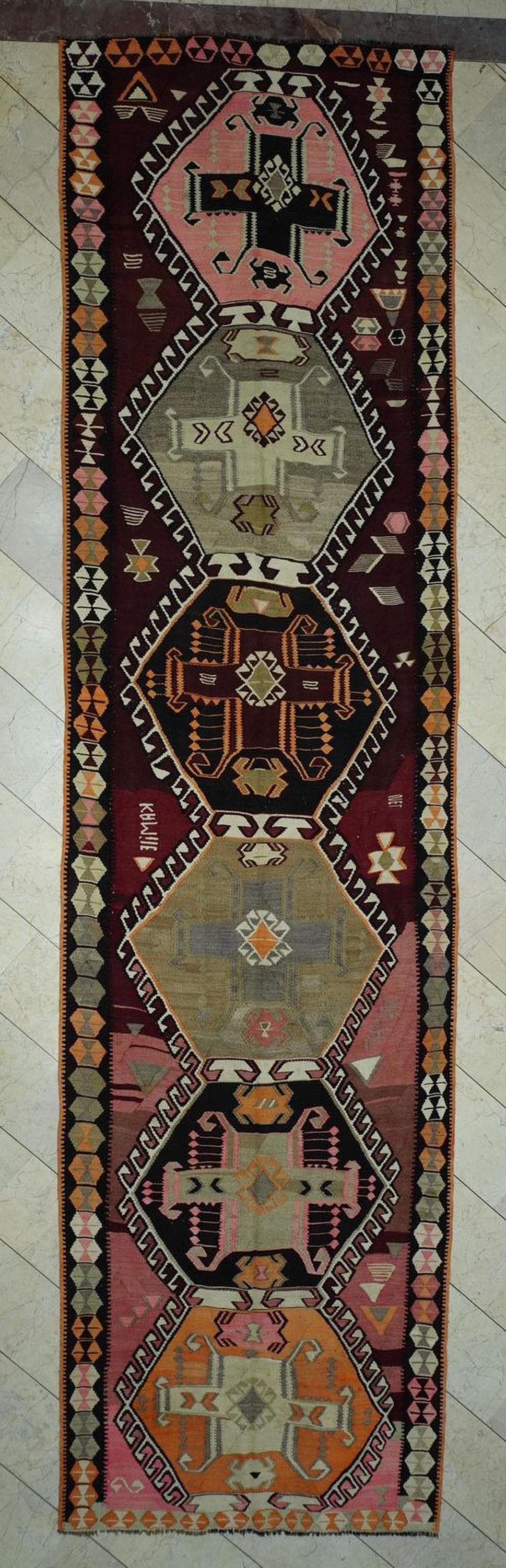Extra Long Turkish Kilim Rug Runner: 4.6x17 ft, Primitive Pastel Wool Rugs.