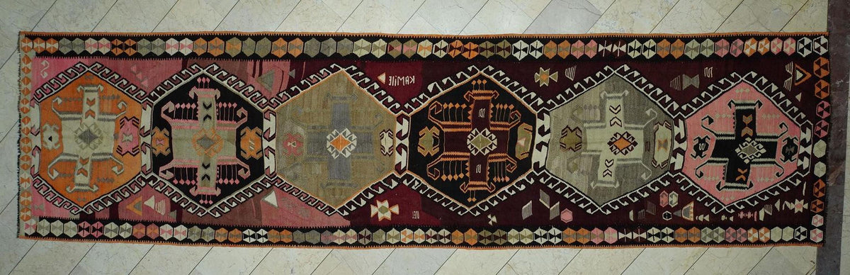 Extra Long Turkish Kilim Rug Runner: 4.6x17 ft, Primitive Pastel Wool Rugs.