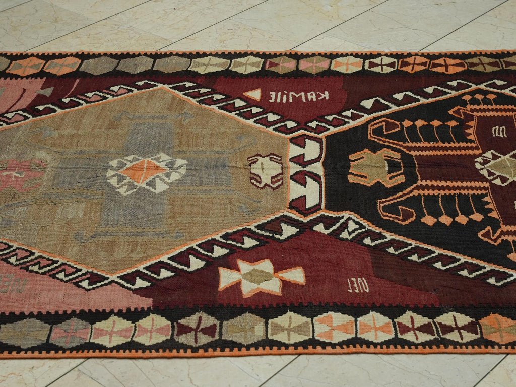 Extra Long Turkish Kilim Rug Runner: 4.6x17 ft, Primitive Pastel Wool Rugs.