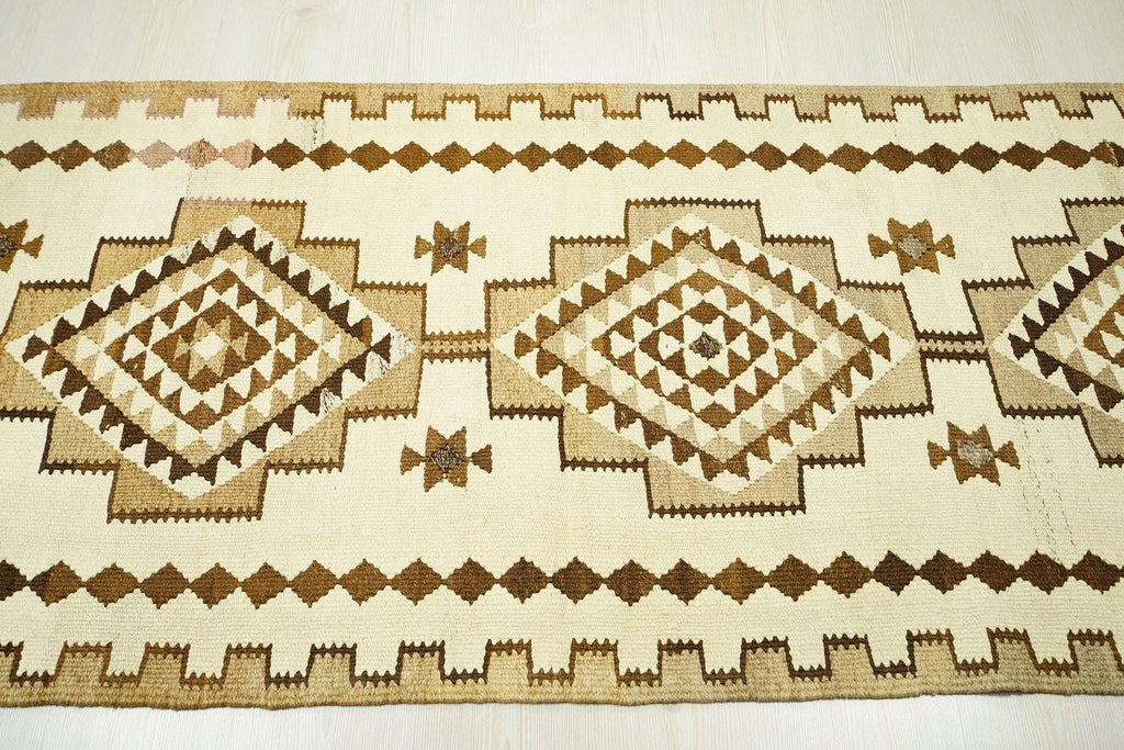 Vintage Kilim Rug Runner: Handwoven Wool, Brown & Cream Rugs, 3x9.4 ft.