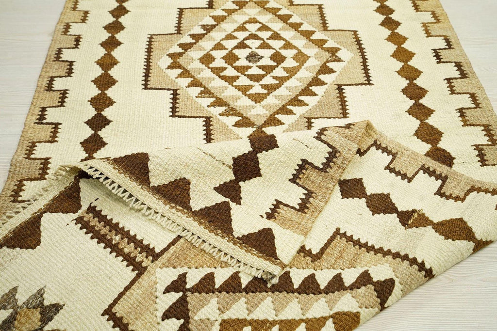 Vintage Kilim Rug Runner: Handwoven Wool, Brown & Cream Rugs, 3x9.4 ft.