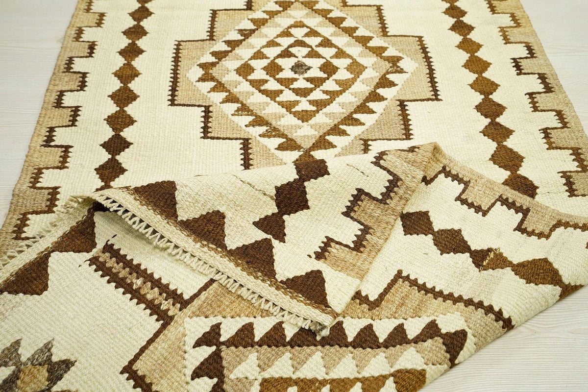 Vintage Kilim Rug Runner: Handwoven Wool, Brown & Cream Rugs, 3x9.4 ft.