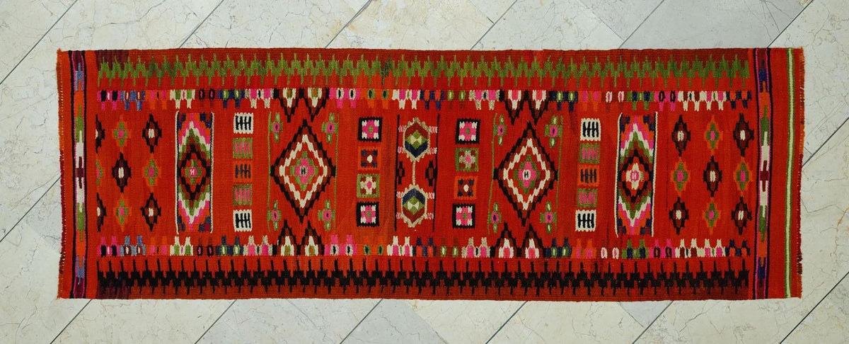 Orange Kilim Rug Runner: Small Size Flat Weave Tribal Rugs, 2.3x6.8 ft.