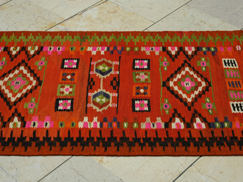 Orange Kilim Rug Runner: Small Size Flat Weave Tribal Rugs, 2.3x6.8 ft.