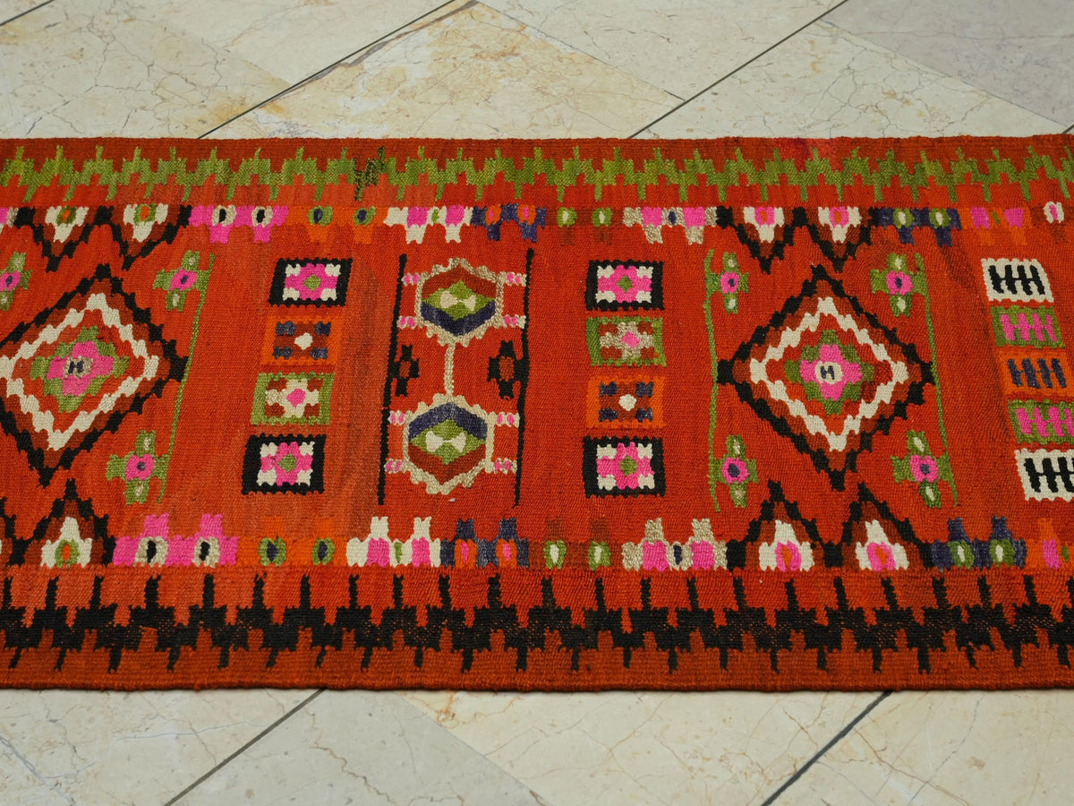 Orange Kilim Rug Runner: Small Size Flat Weave Tribal Rugs, 2.3x6.8 ft.