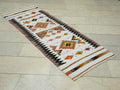 Small Size Tribal Kilim Rug Runner: White & Orange Flat Weave Rugs, 2.4x6.7 ft.