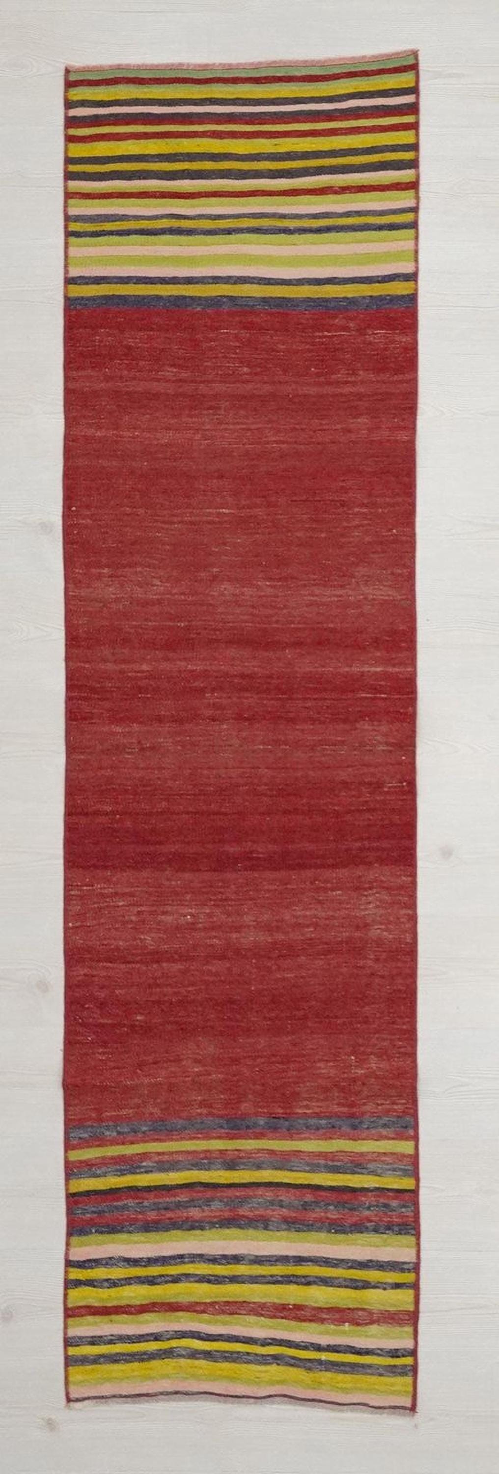 Red Turkish Kilim Rug Runner: Vintage Wool Hallway Decor Rugs,2"x7.8" Feet.