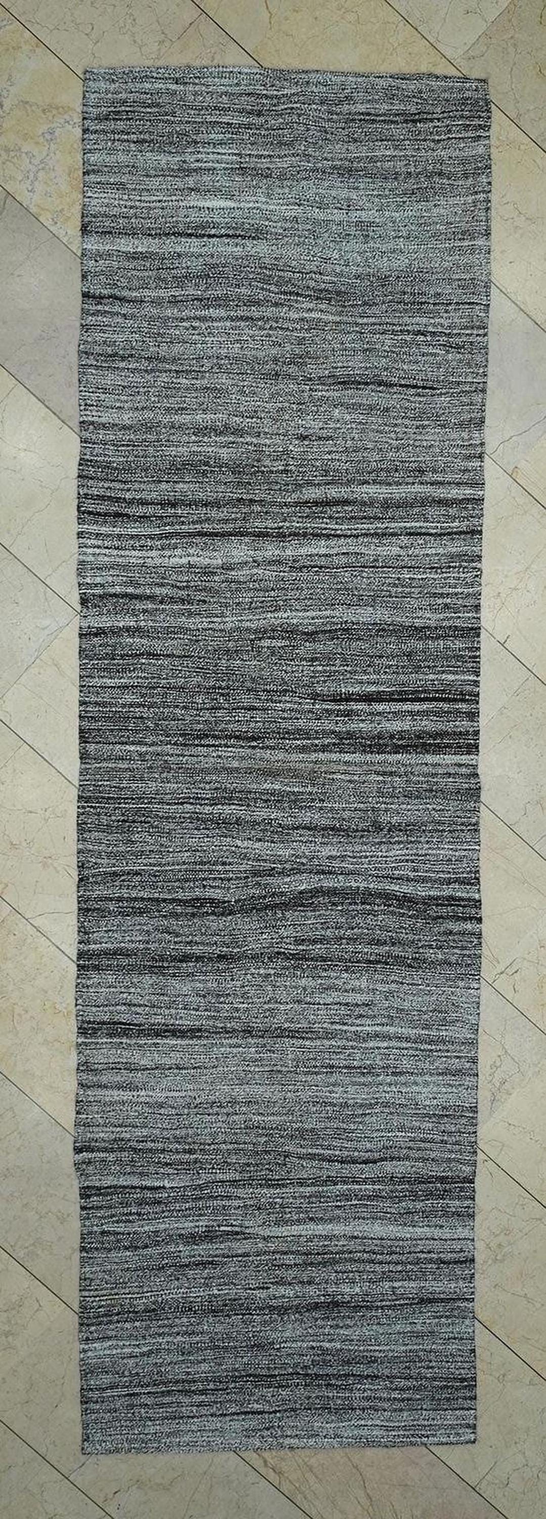 Handwoven Gray Kilim Rug Runner: Cotton Goat Hair Mix (3x10.5 ft)