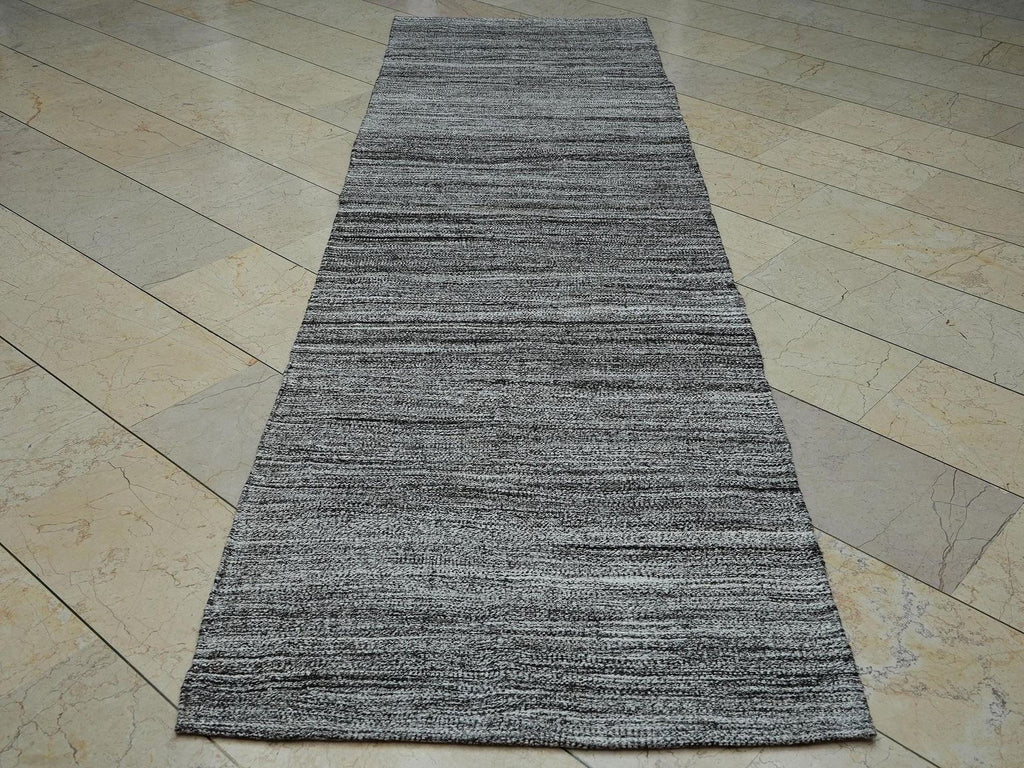 Handwoven Gray Kilim Rug Runner: Cotton Goat Hair Mix (3x10.5 ft)