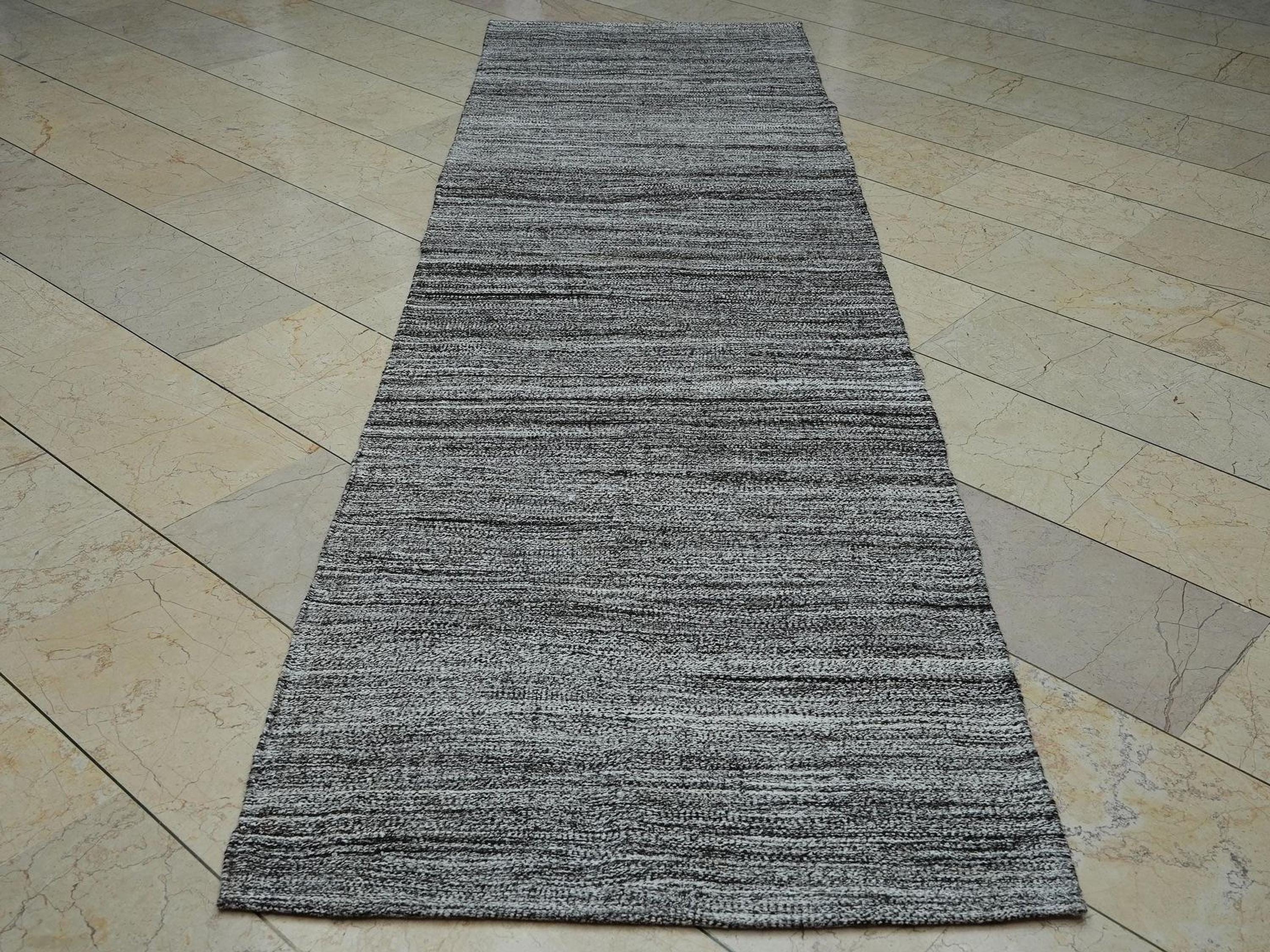 Handwoven Gray Kilim Rug Runner: Cotton Goat Hair Mix (3x10.5 ft)