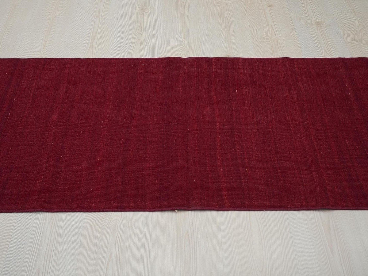 2x8 Christmas Gift Vintage Turkish Kilim Rug Runner: Red Wool Flat Weave Rugs.