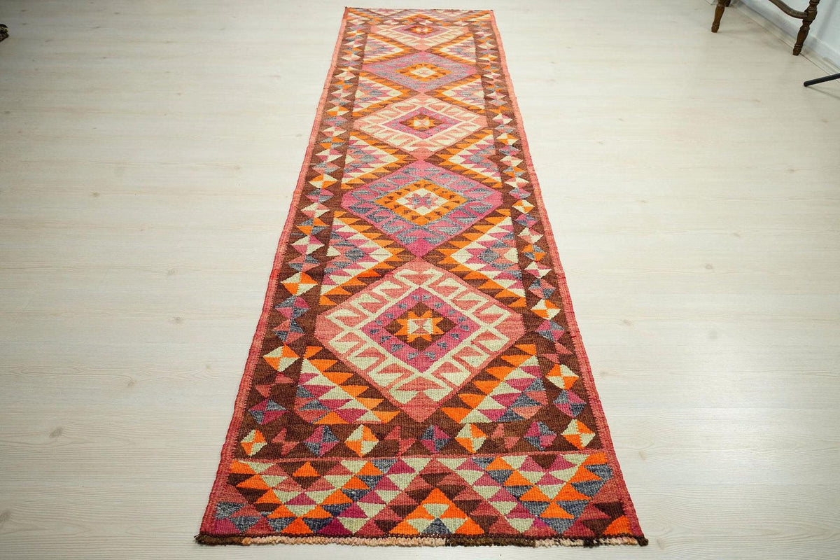 Colorful Tribal Kilim Rug Runner: Handmade Wool Kitchen Decor Rugs, 2.7x10.1 ft.