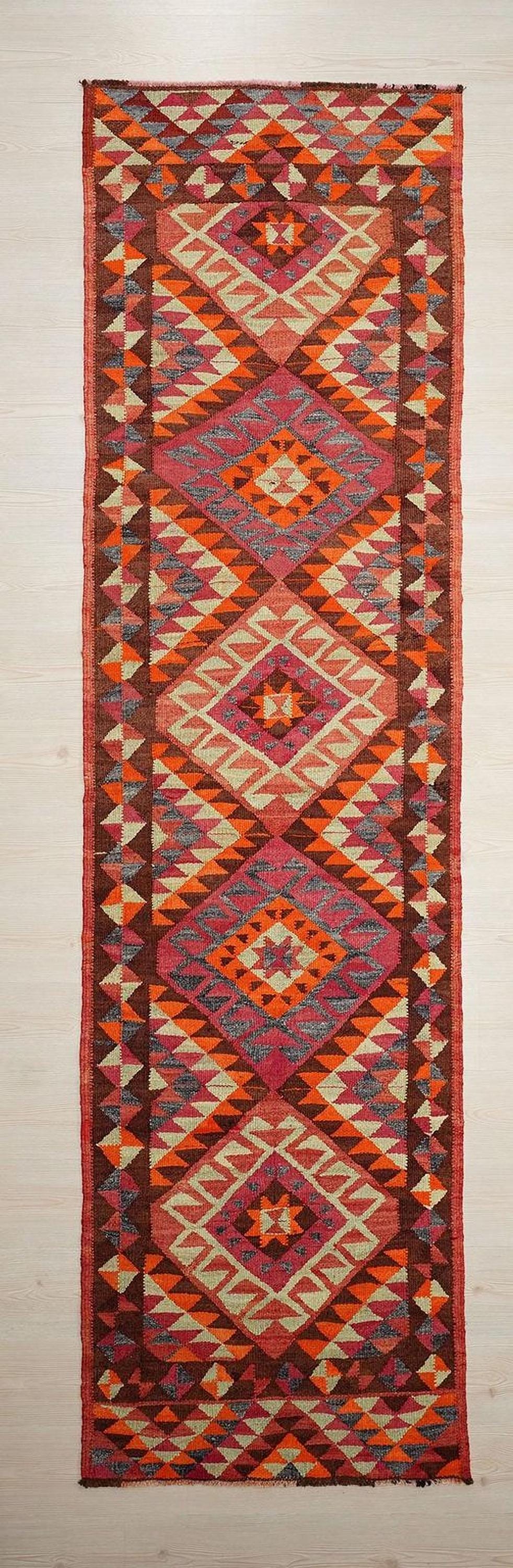 Colorful Tribal Kilim Rug Runner: Handmade Wool Kitchen Decor Rugs, 2.7x10.1 ft.