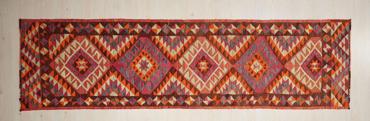 Colorful Tribal Kilim Rug Runner: Handmade Wool Kitchen Decor Rugs, 2.7x10.1 ft.