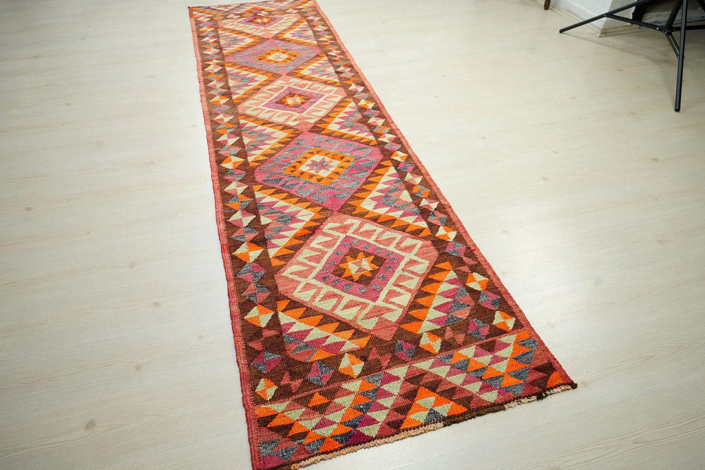 Colorful Tribal Kilim Rug Runner: Handmade Wool Kitchen Decor Rugs, 2.7x10.1 ft.