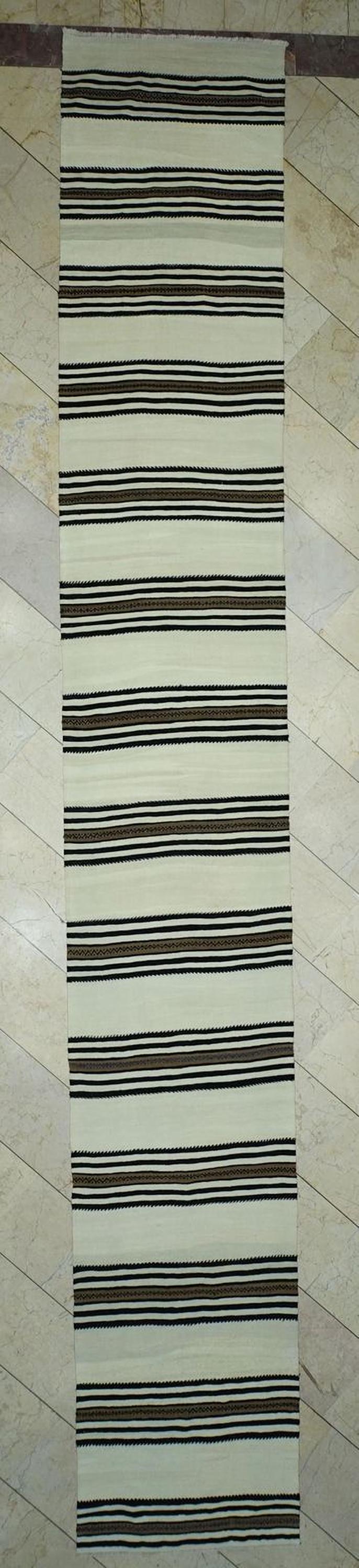 Extra Long Stairs Decor Kilim Rug Runner: Brown & Cream Rugs, 2.7x18 ft,
