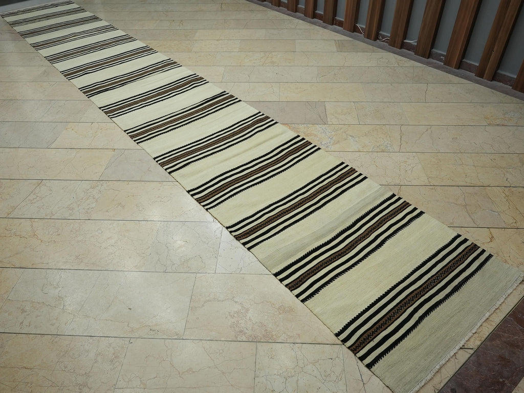 Extra Long Stairs Decor Kilim Rug Runner: Brown & Cream Rugs, 2.7x18 ft,