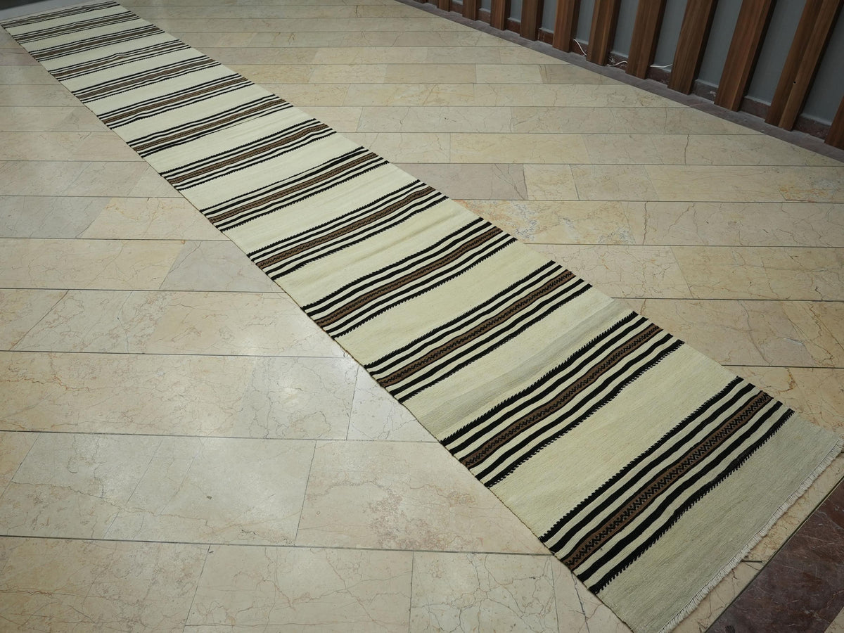 Extra Long Stairs Decor Kilim Rug Runner: Brown & Cream Rugs, 2.7x18 ft,