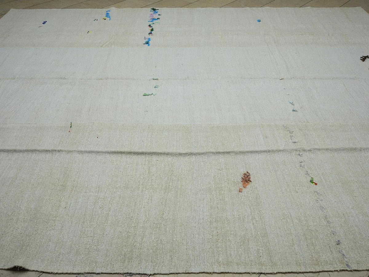 Oversized Organic Hemp Kilim Rug: 9.4 x 11.7 ft, Vintage Turkish Flat-weave Rugs.