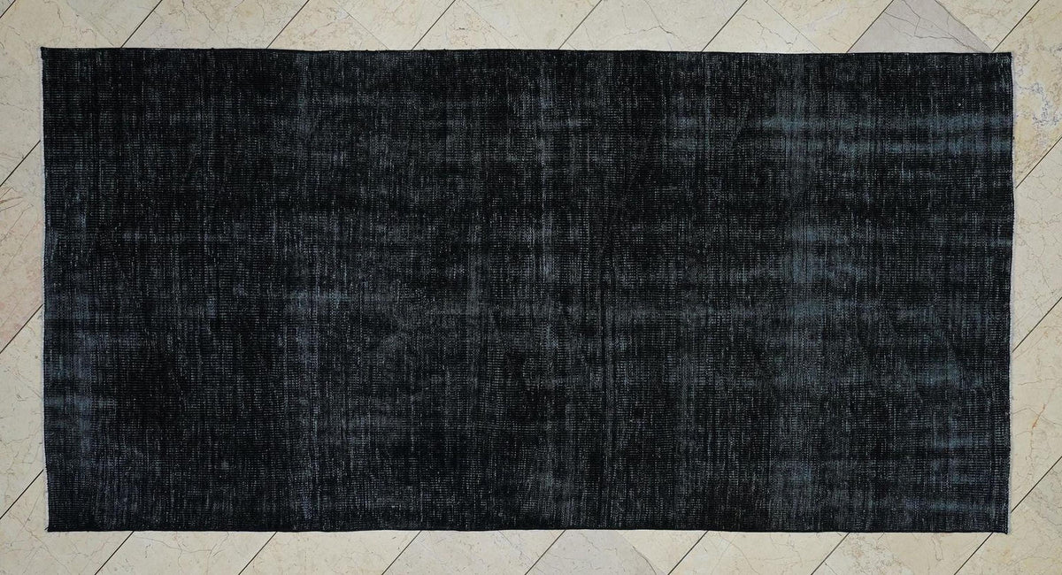 Overdyed Plain Black - Vintage Oushak Rug: 4.5x9 Feet,Turkish Area Rugs - Moody Decor.