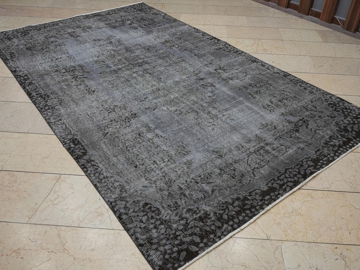 Overdyed Gray Vintage Oushak Rug - 5.5x9.2 Ft,Moody Decor Carpet,Turkish Area Rugs.