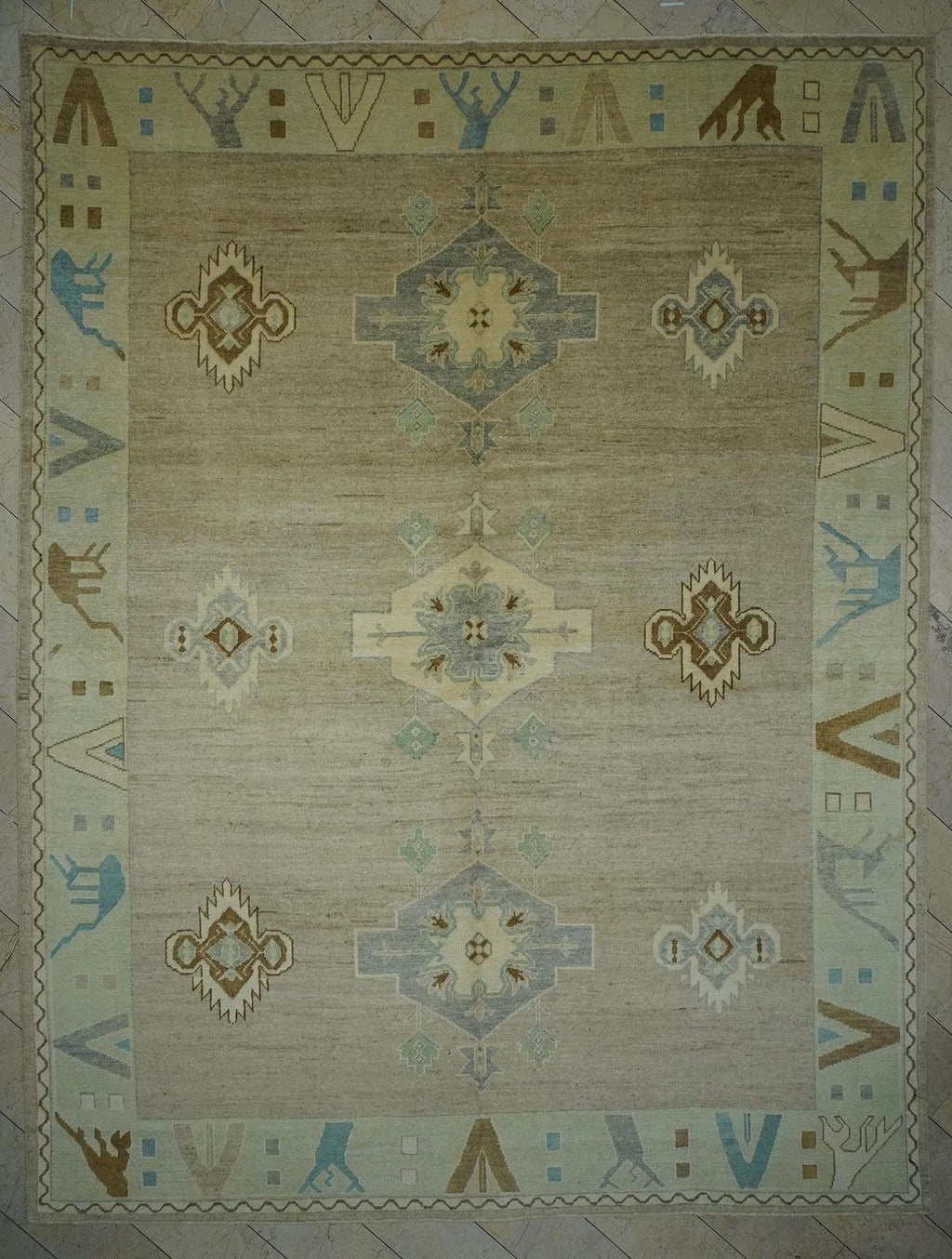 12x15 Kars Rug: Light Brown & Green Turkish Carpet,Luxury Home Living Decor Rugs.