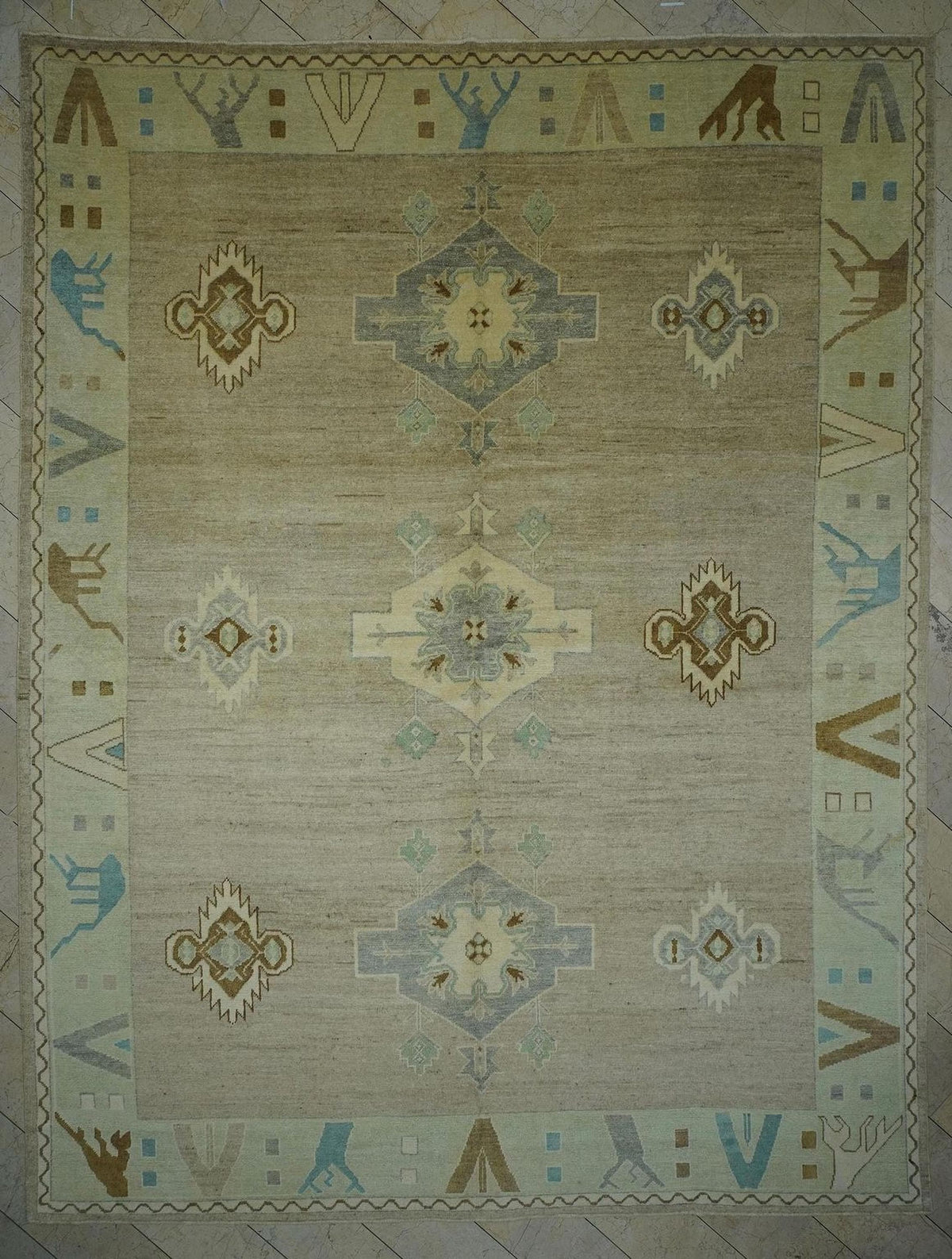 12x15 Kars Rug: Light Brown & Green Turkish Carpet,Luxury Home Living Decor Rugs.