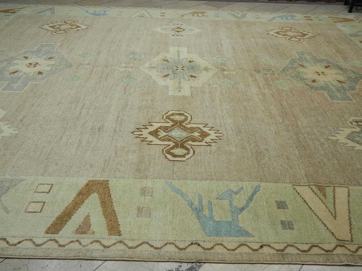 12x15 Kars Rug: Light Brown & Green Turkish Carpet,Luxury Home Living Decor Rugs.