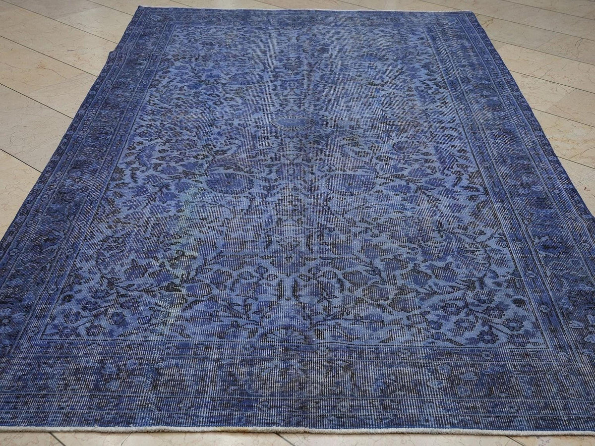 Overdyed Blue Vintage Turkish Oushak Rug - 5,7x9 Ft, Seasonal Home Living Area Carpet