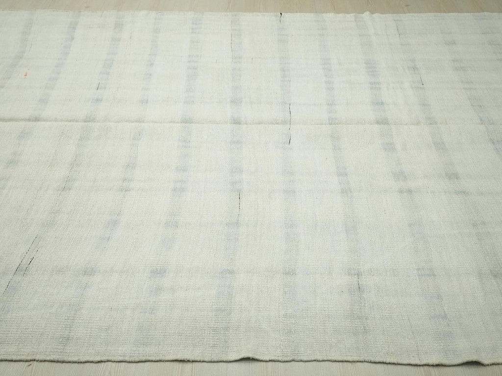 Scandinavian Home Style Handwoven Hemp Kilim Rug: Vintage Gray Stripe White Rugs 7x11,6 Feet.