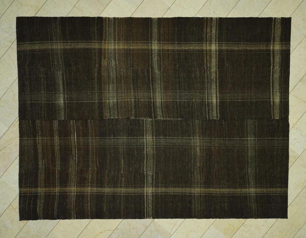 Mid-Century Modern Kilim Rug: 8.2x11 Goat Hair, Stripe Design Rugs.