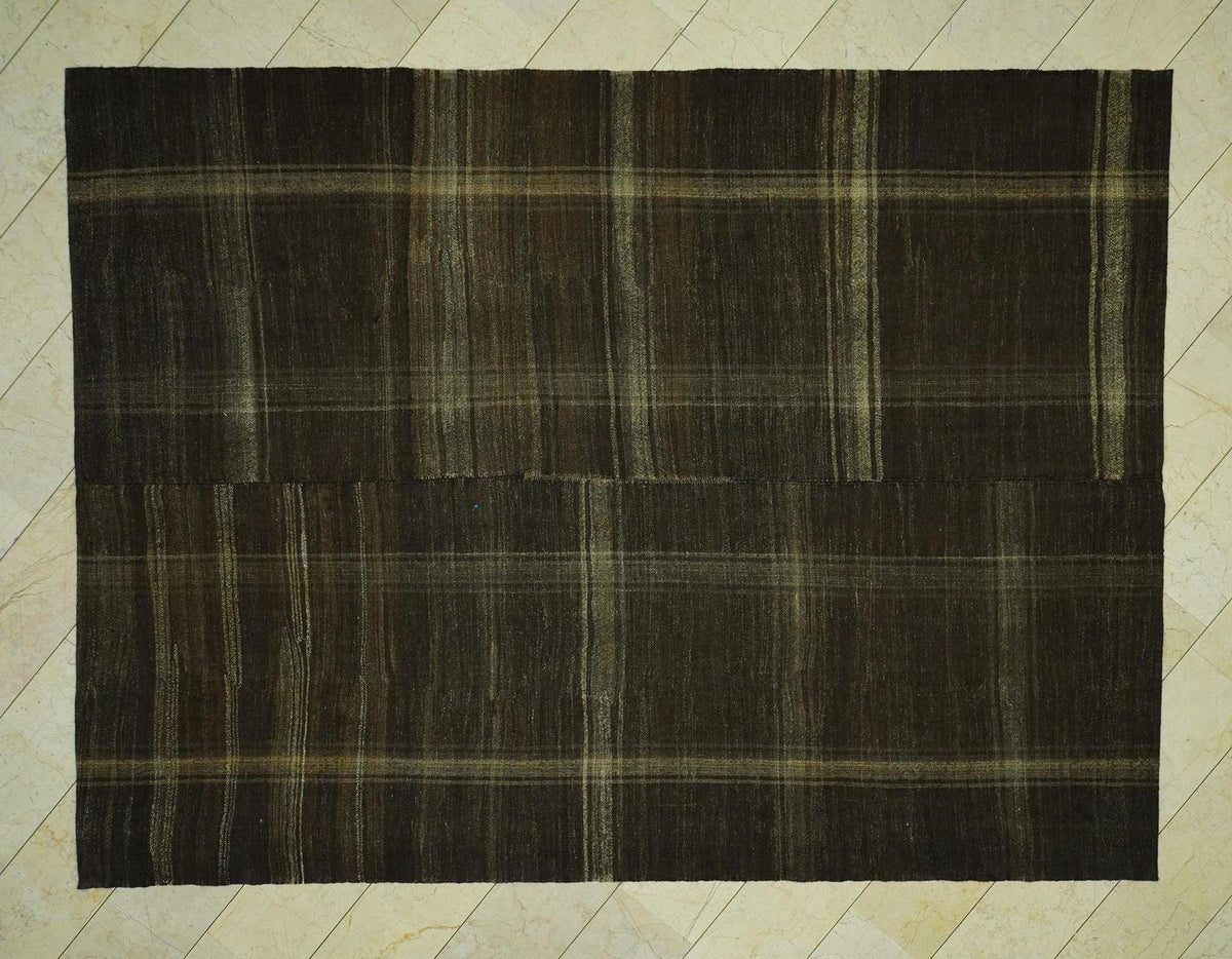 Mid-Century Modern Kilim Rug: 8.2x11 Goat Hair, Stripe Design Rugs.