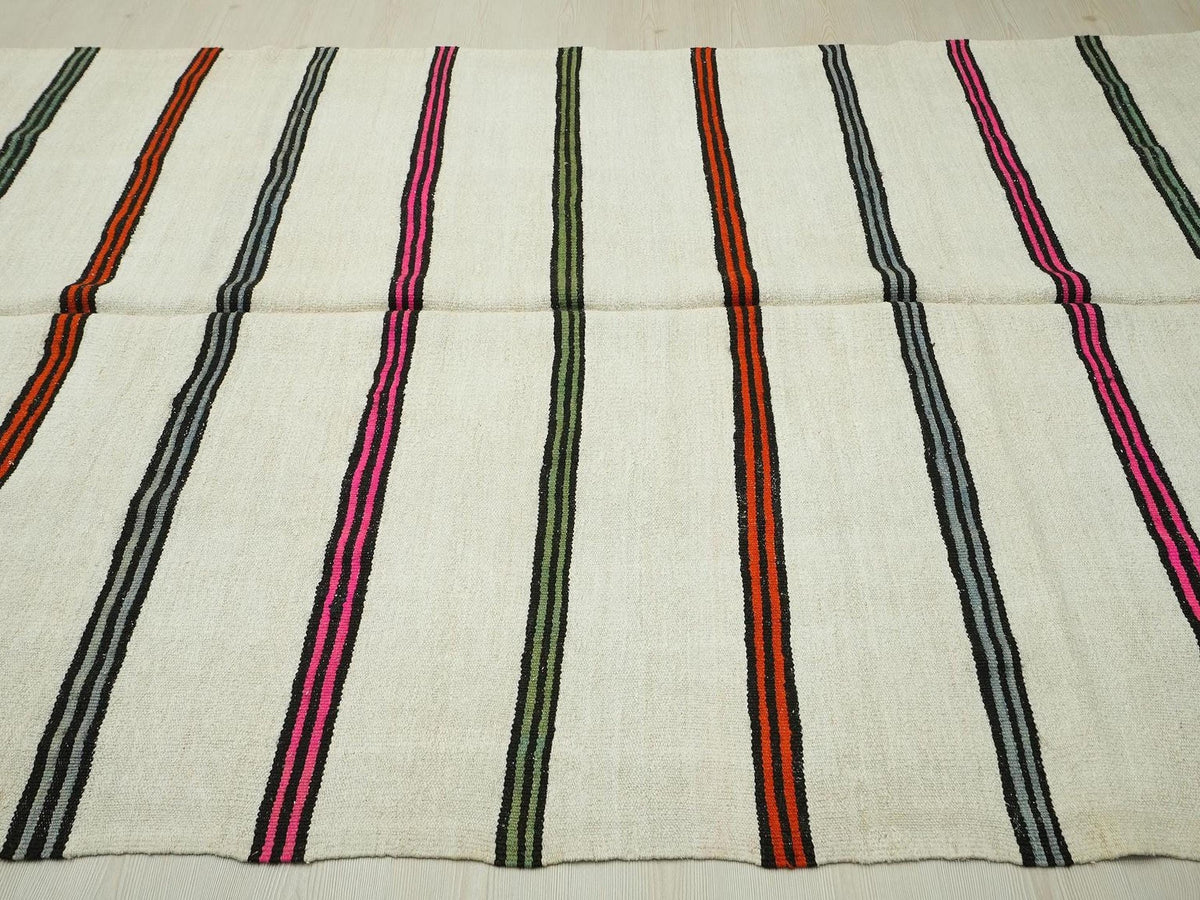 Multi Colors Stripe Handwoven Hemp Kilim Rug: 6x12 Minimalist Home Style Decor Organic Rugs.