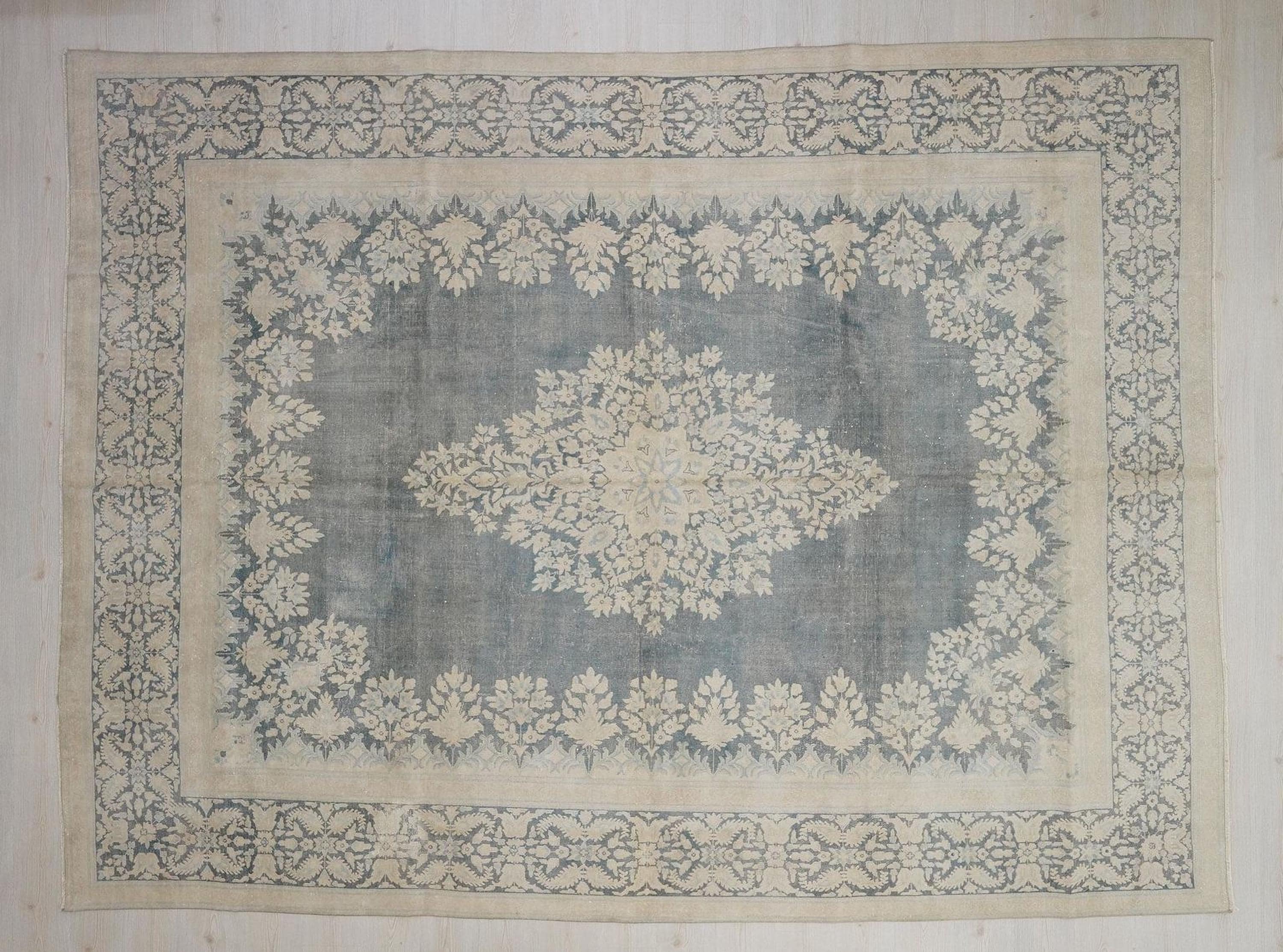 10x13 Oversize Gray-Blue Oushak Rug: Seasonal Home Decor Handwoven Vintage Carpet Rugs.