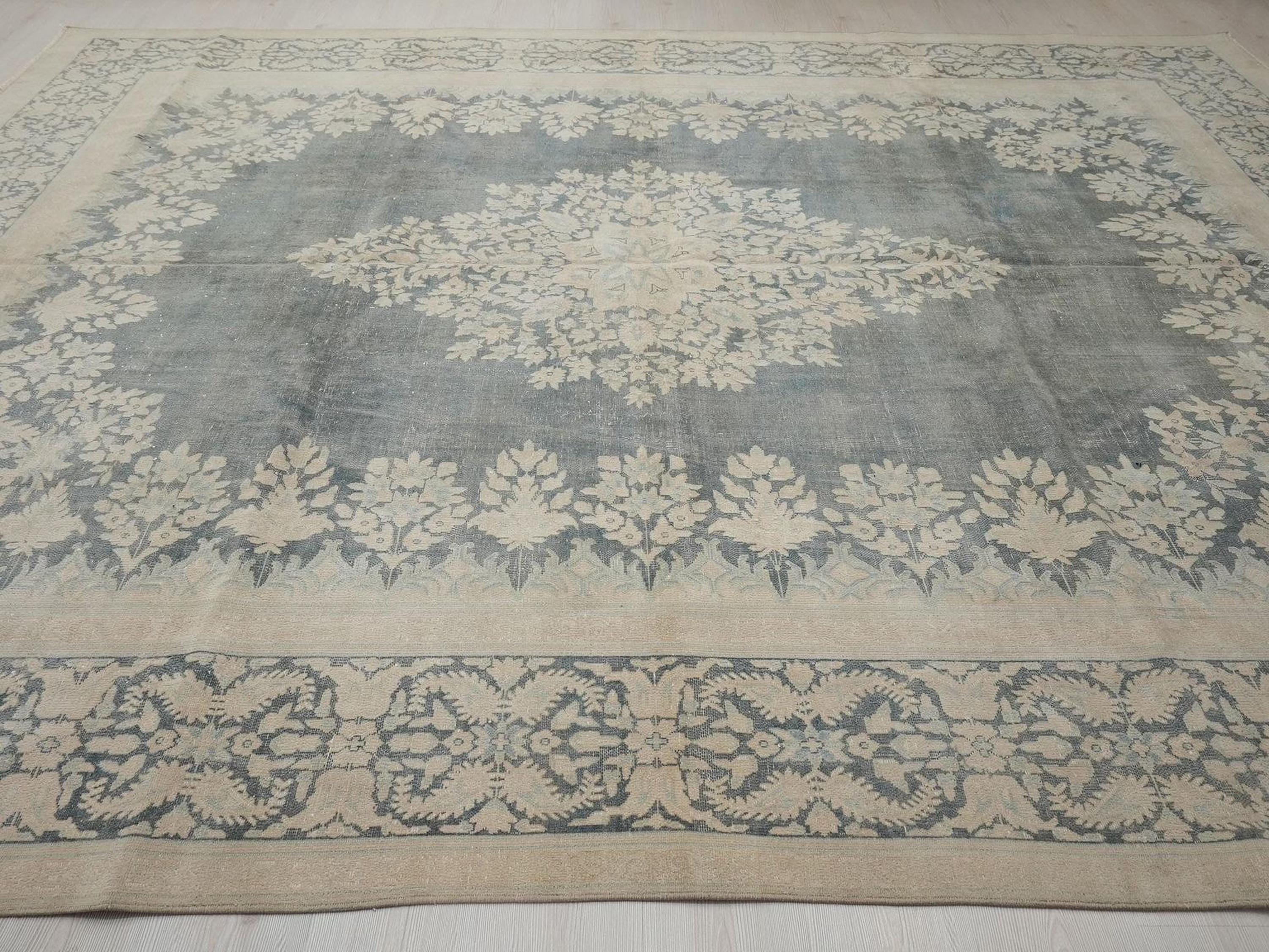 10x13 Oversize Gray-Blue Oushak Rug: Seasonal Home Decor Handwoven Vintage Carpet Rugs.