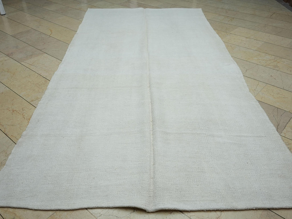 Minimalist Off White Hemp Kilim Rug: 5.8"x11.6" Turkish Flat Woven Rugs