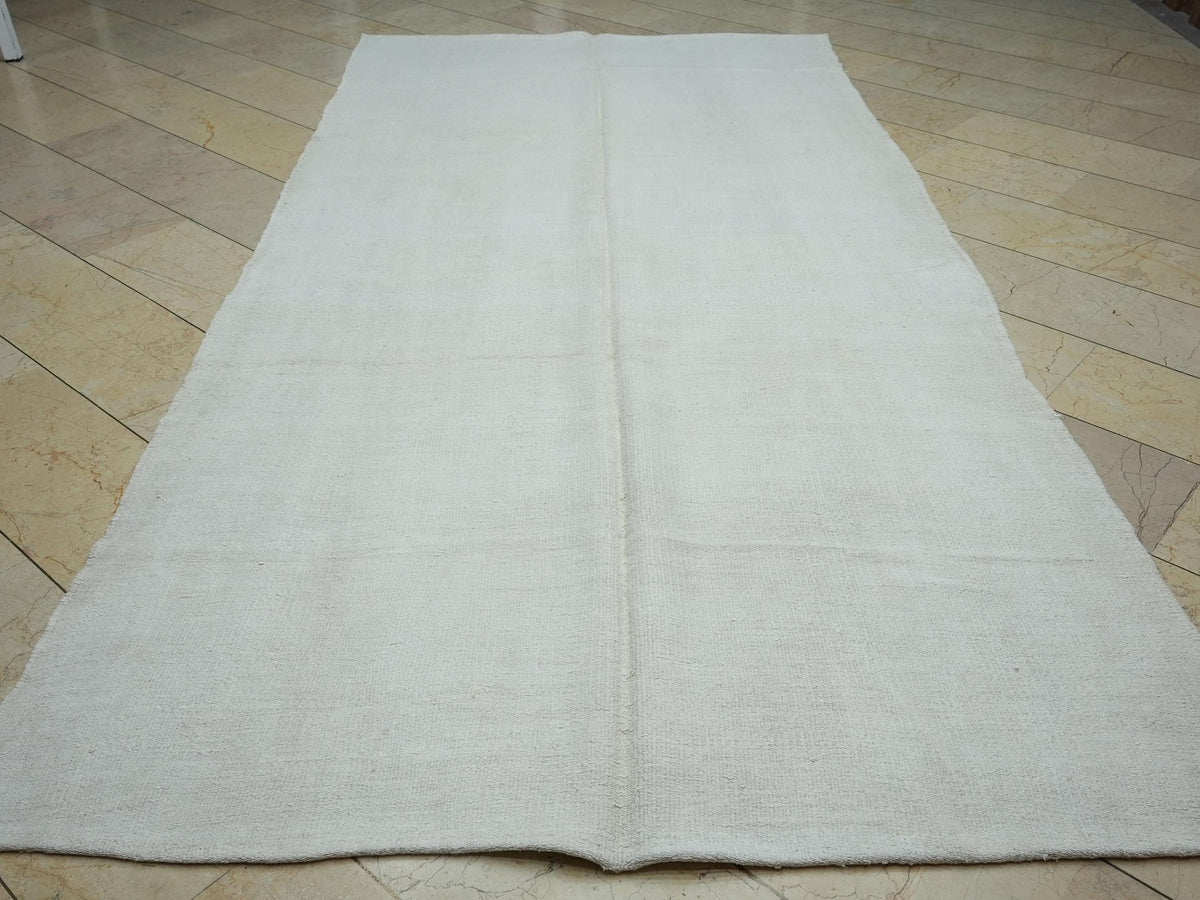 Minimalist Off White Hemp Kilim Rug: 5.8"x11.6" Turkish Flat Woven Rugs