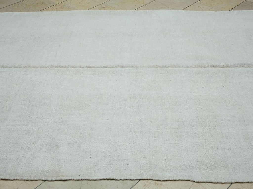 Minimalist Off White Hemp Kilim Rug: 5.8"x11.6" Turkish Flat Woven Rugs