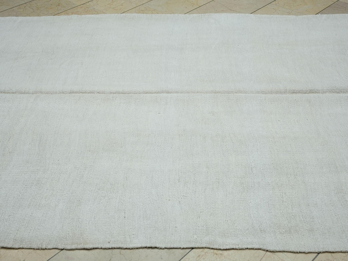 Minimalist Off White Hemp Kilim Rug: 5.8"x11.6" Turkish Flat Woven Rugs