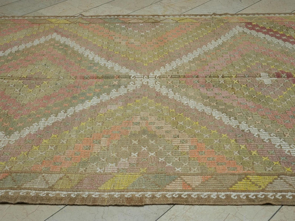 Vintage Turkish Kilim Rug: Coffee Brown Embroidered Wool, Mid-Century Home Rugs, 6.4x9.8 ft.