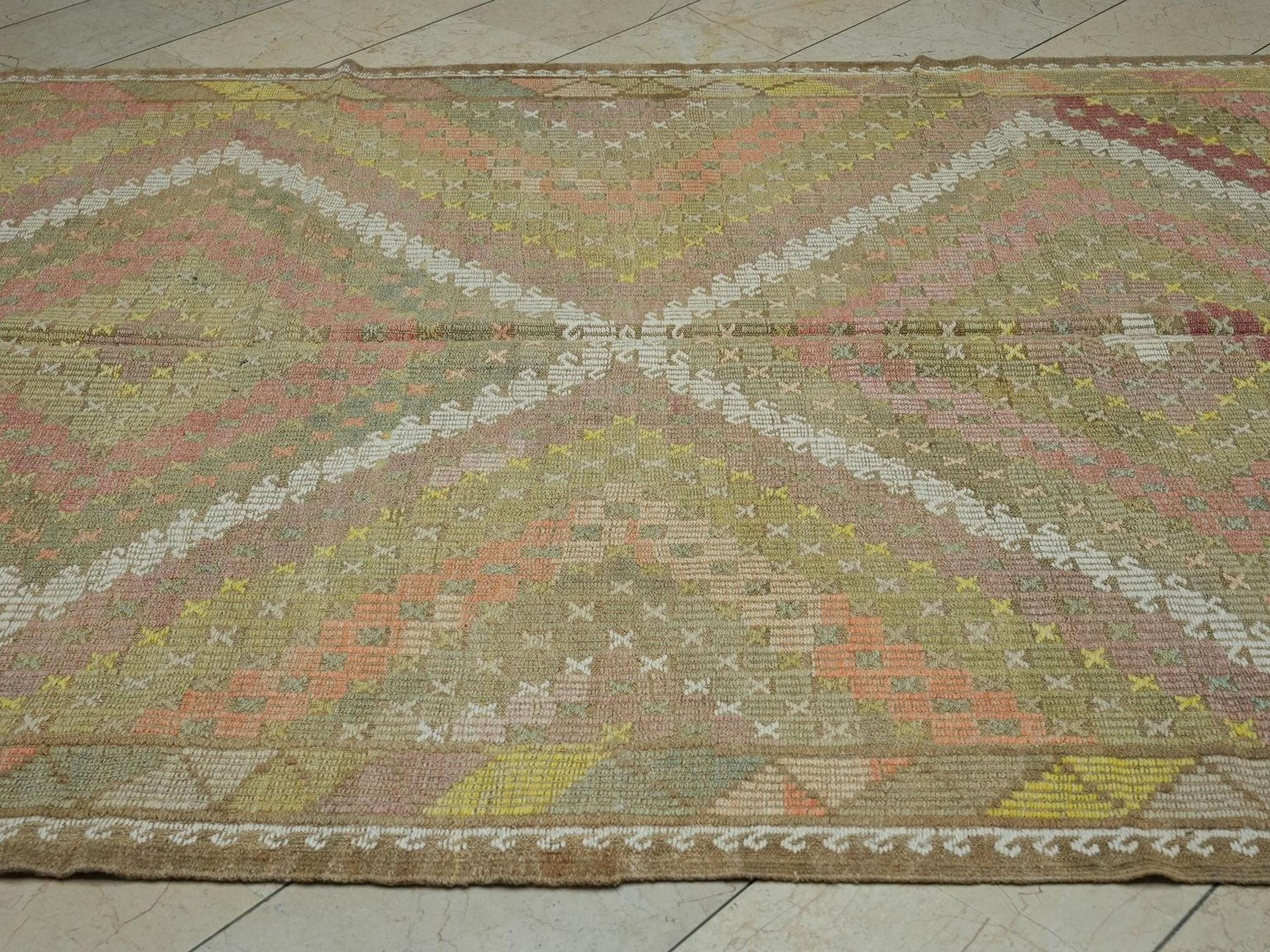 Vintage Turkish Kilim Rug: Coffee Brown Embroidered Wool, Mid-Century Home Rugs, 6.4x9.8 ft.