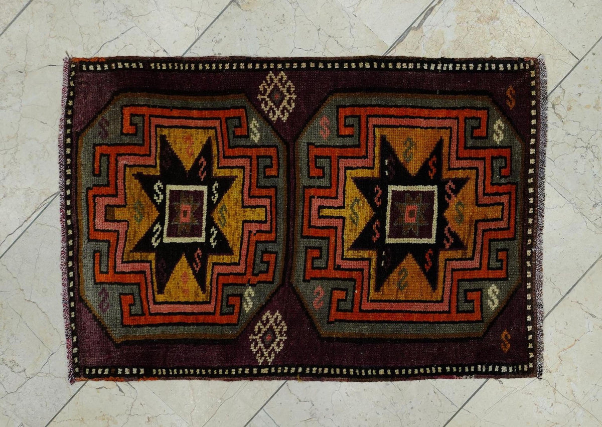 1940s Antique Small Size Turkish Kars Area Carpet Rug:2.2x3.3 Feet,Wall Hanging Rugs