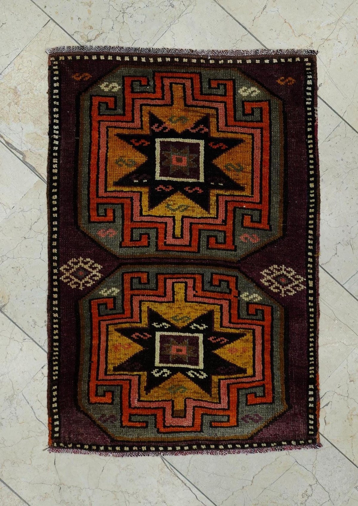 1940s Antique Small Size Turkish Kars Area Carpet Rug:2.2x3.3 Feet,Wall Hanging Rugs