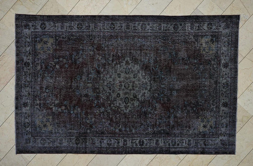 Vintage Overdyed Anthracite Black - Turkish Oushak Rug,6.1x9.7 Feet,Bohemian Style Home Living Rugs.