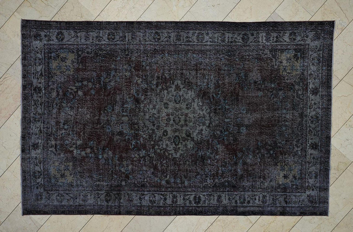 Vintage Overdyed Anthracite Black - Turkish Oushak Rug,6.1x9.7 Feet,Bohemian Style Home Living Rugs.