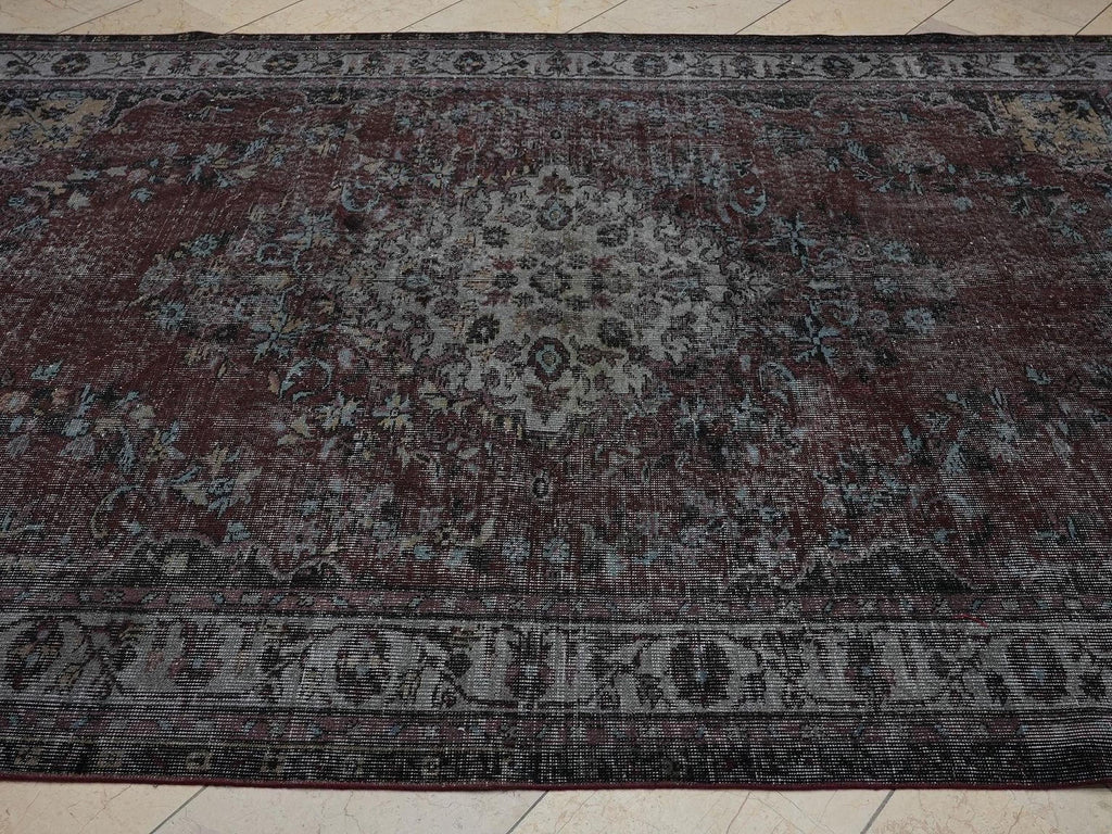 Vintage Overdyed Anthracite Black - Turkish Oushak Rug,6.1x9.7 Feet,Bohemian Style Home Living Rugs.