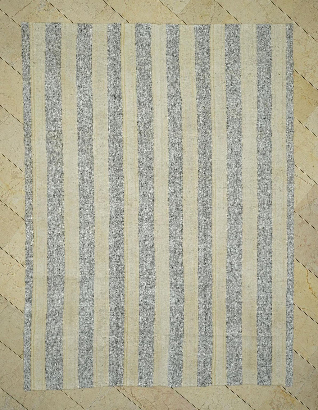 7.5x10 Large Natural Gray Striped Kilim Rug: Summer Outdoor Decor Flat Weave Turkish Rugs