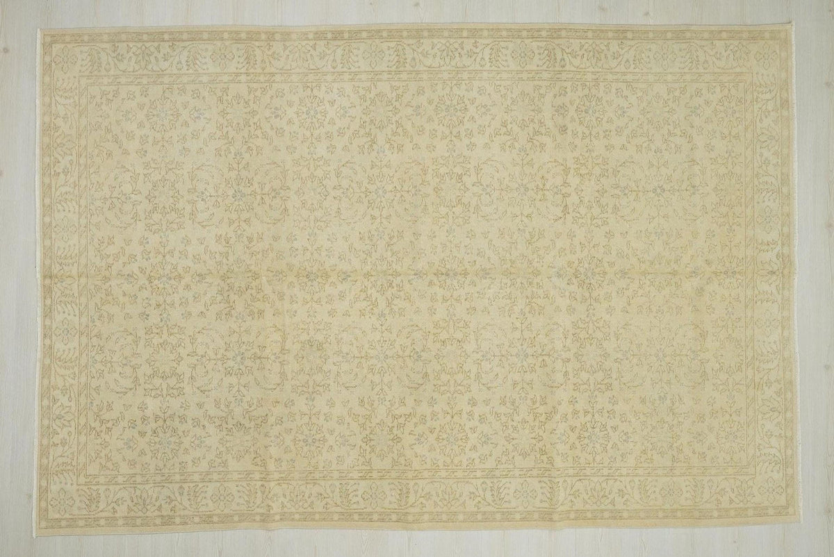 Vintage Turkish Handmade Oushak Rug: 7'X10.5' Ft,Neutral Colors Home Living Decor Floral Rugs